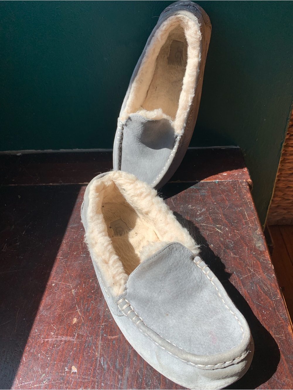 UGG Slippers, Grey with Cream Shearling Lining